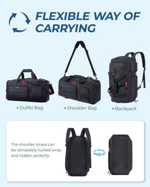 Gym Bag for Women & Men, 35L Sports Travel Duffel Bag with Compartment, Black