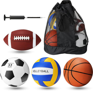 4 Set of Sport Balls Include Basketball, Soccer Ball, Football, Volleyball