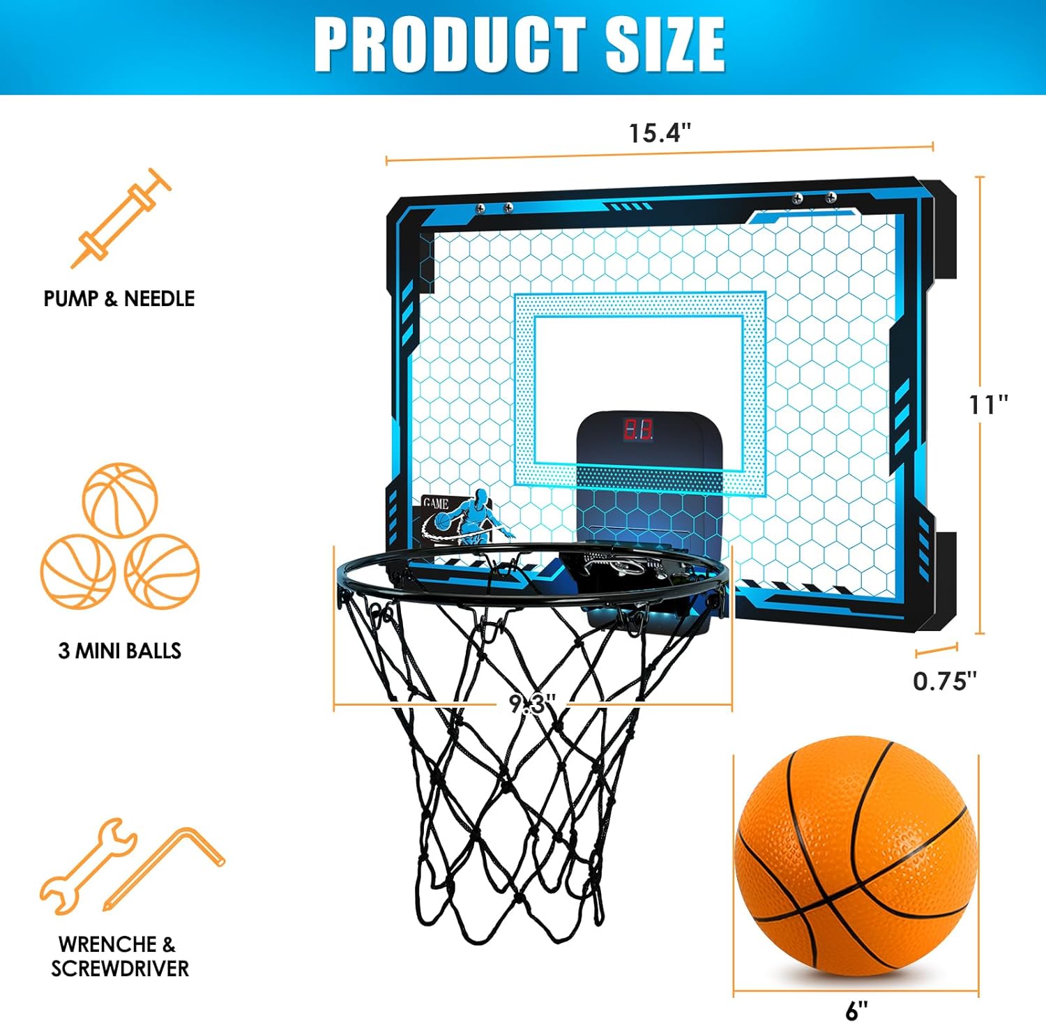 Mini Basketball Hoop Indoor with 7 Colors LED Lights