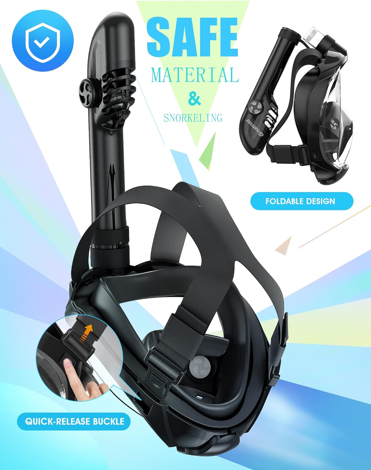 Full Face Snorkel Mask with Latest Dry Top System, Foldable 180 Degree
