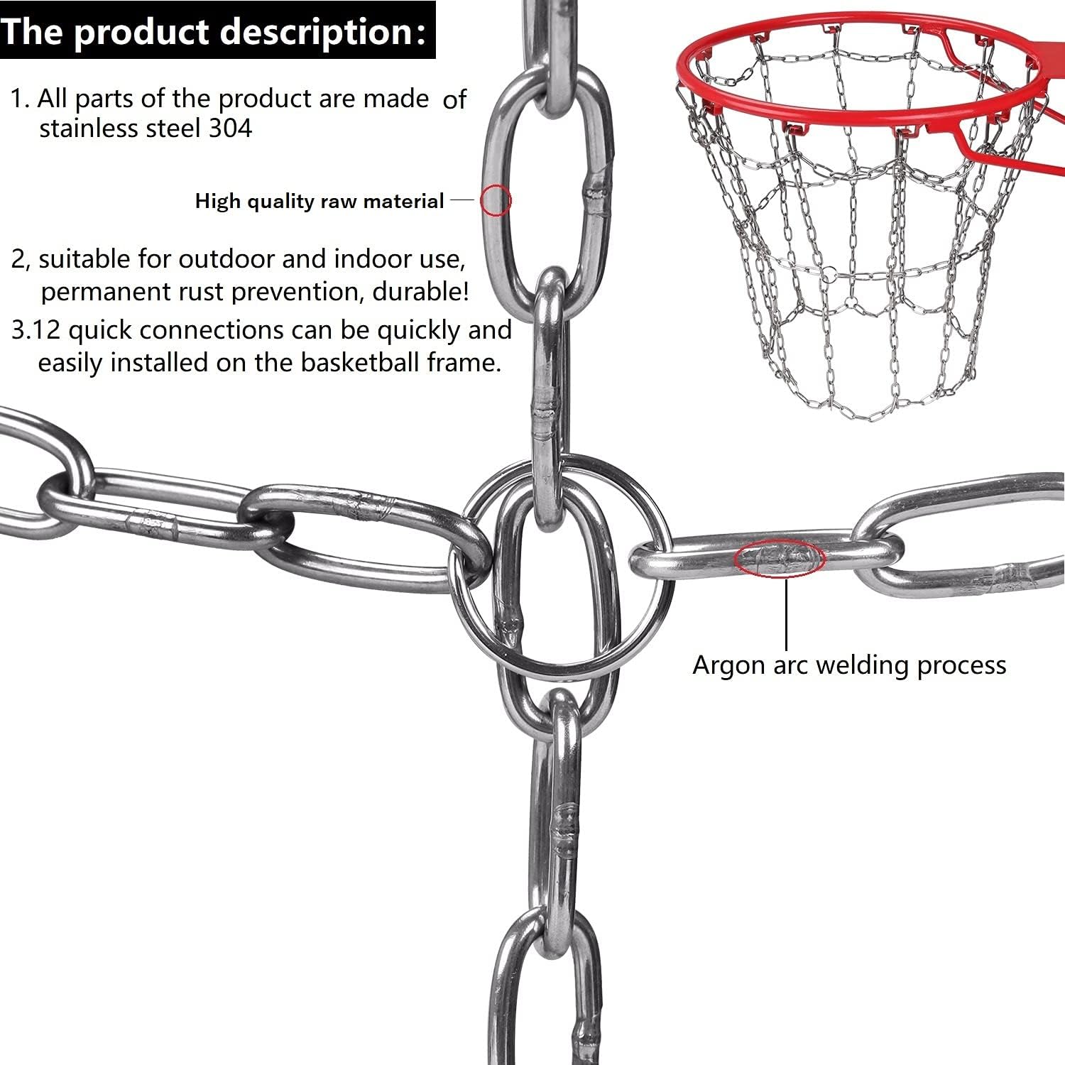 Basketball Net Stainless Steel Chain Braided, Permanent Rust Proof