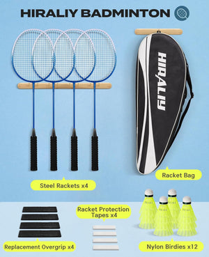 Badminton Rackets Set of 4 for Outdoor Backyard Games