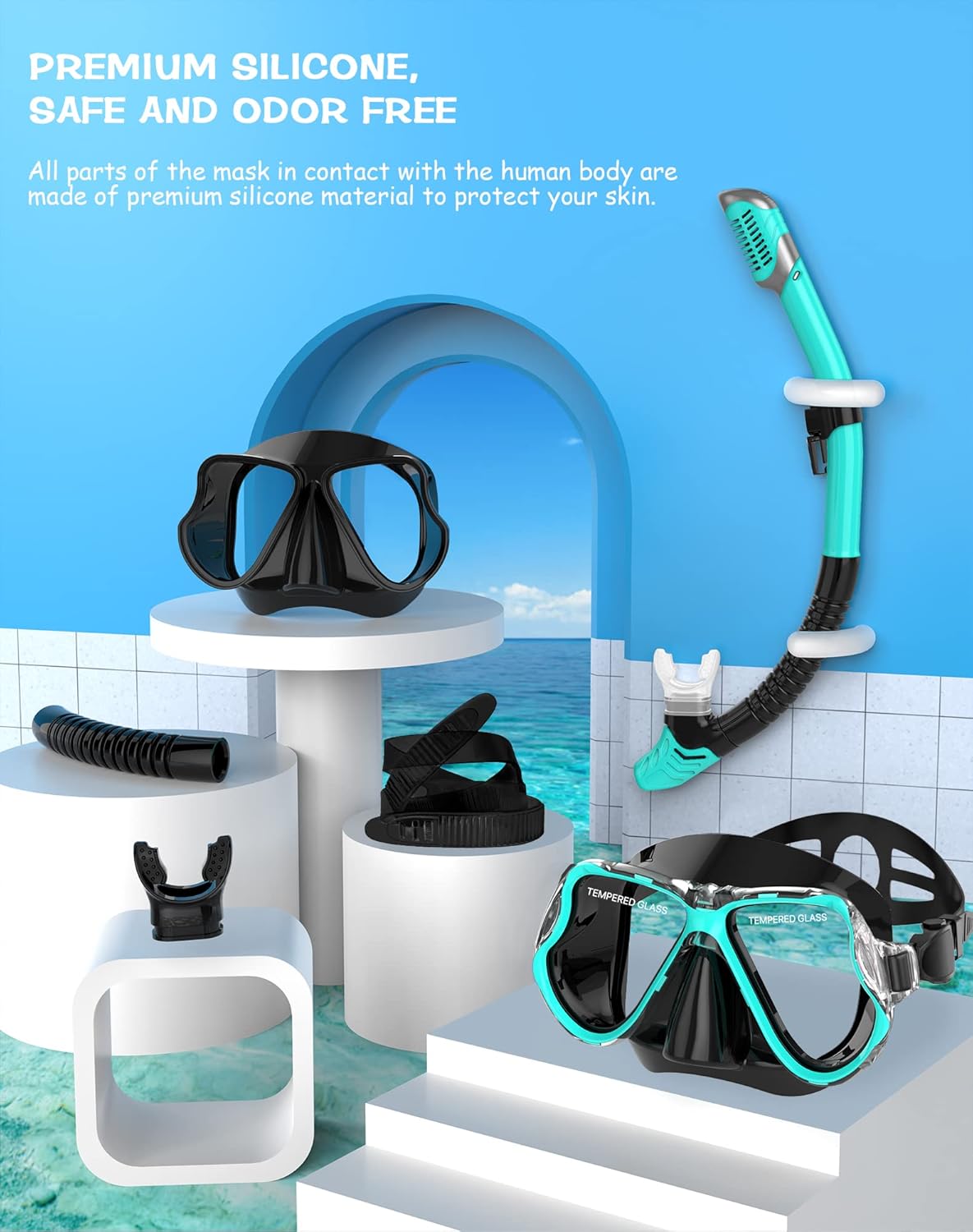 Dry Snorkel Set, Panoramic Wide View, Anti-Fog Scuba Diving Mask