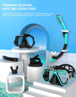 Dry Snorkel Set, Panoramic Wide View, Anti-Fog Scuba Diving Mask