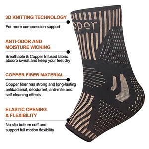 Copper Ankle Brace Support Sleeve for Sports & Injury Recovery