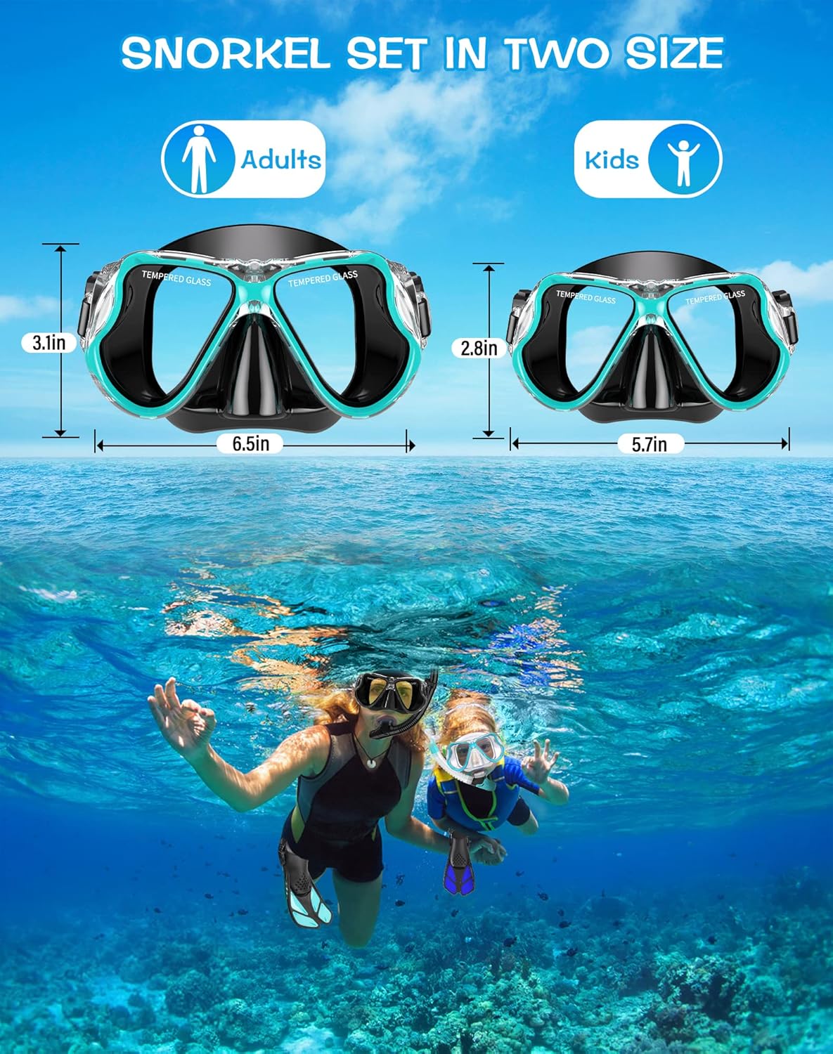 Dry Snorkel Set, Panoramic Wide View, Anti-Fog Scuba Diving Mask