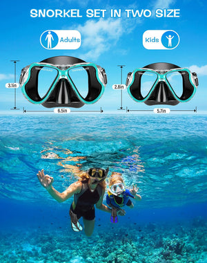 Dry Snorkel Set, Panoramic Wide View, Anti-Fog Scuba Diving Mask