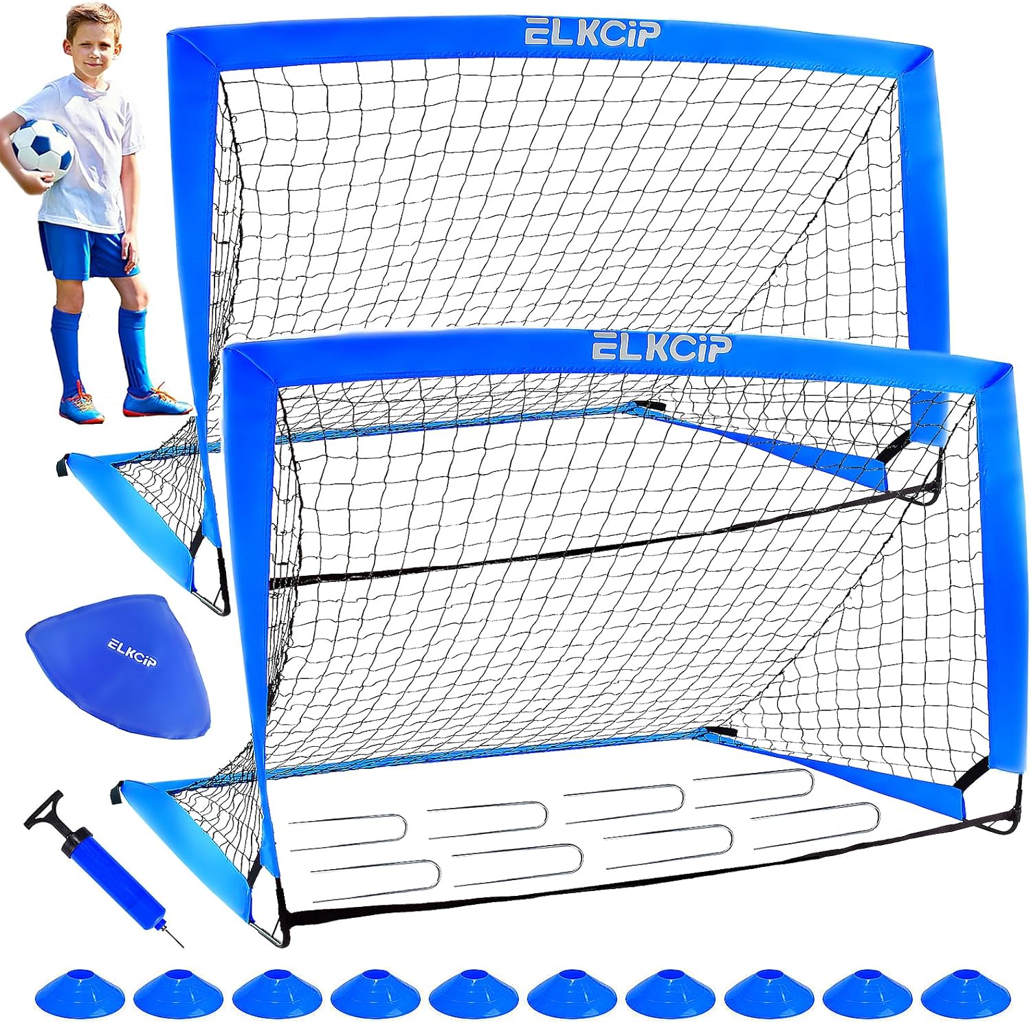 Kids Soccer Goals for Backyard Set of 2, 6X4 /4X3 Ft Portable Soccer Nets