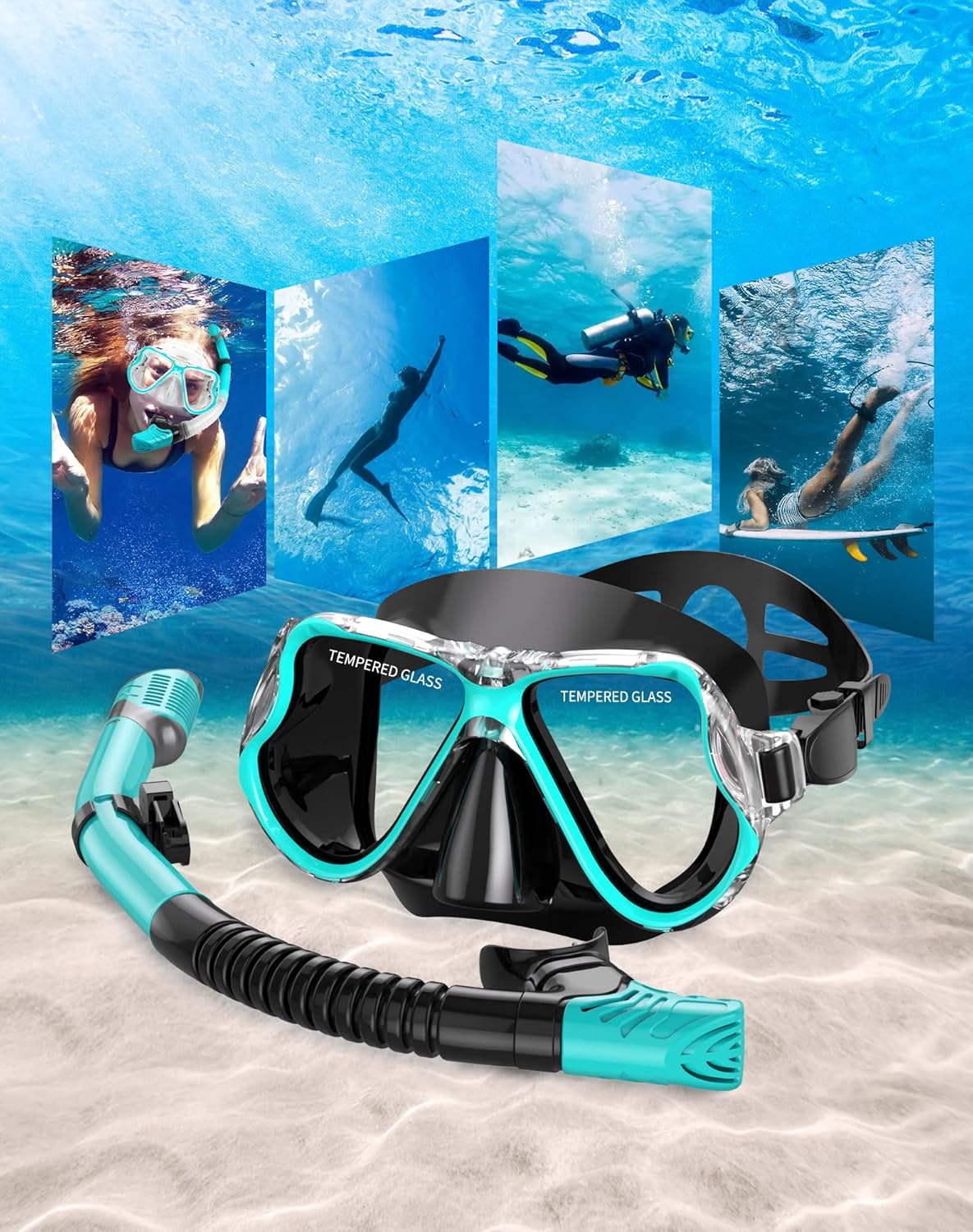 Dry Snorkel Set, Panoramic Wide View, Anti-Fog Scuba Diving Mask