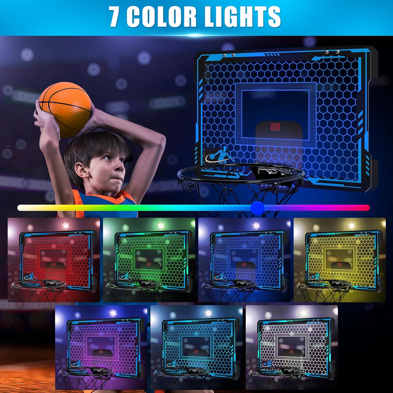 Mini Basketball Hoop Indoor with 7 Colors LED Lights