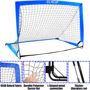 Kids Soccer Goals for Backyard Set of 2, 6X4 /4X3 Ft Portable Soccer Nets