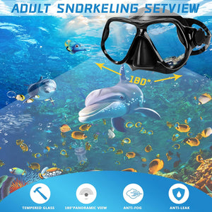 Snorkeling Gear for Adults Snorkel Mask Set Scuba Diving Mask Dry Snorkel