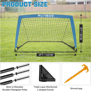 4X3 Ft Portable Kids Small Soccer Goal Net Set of 2 with Carrying Bag