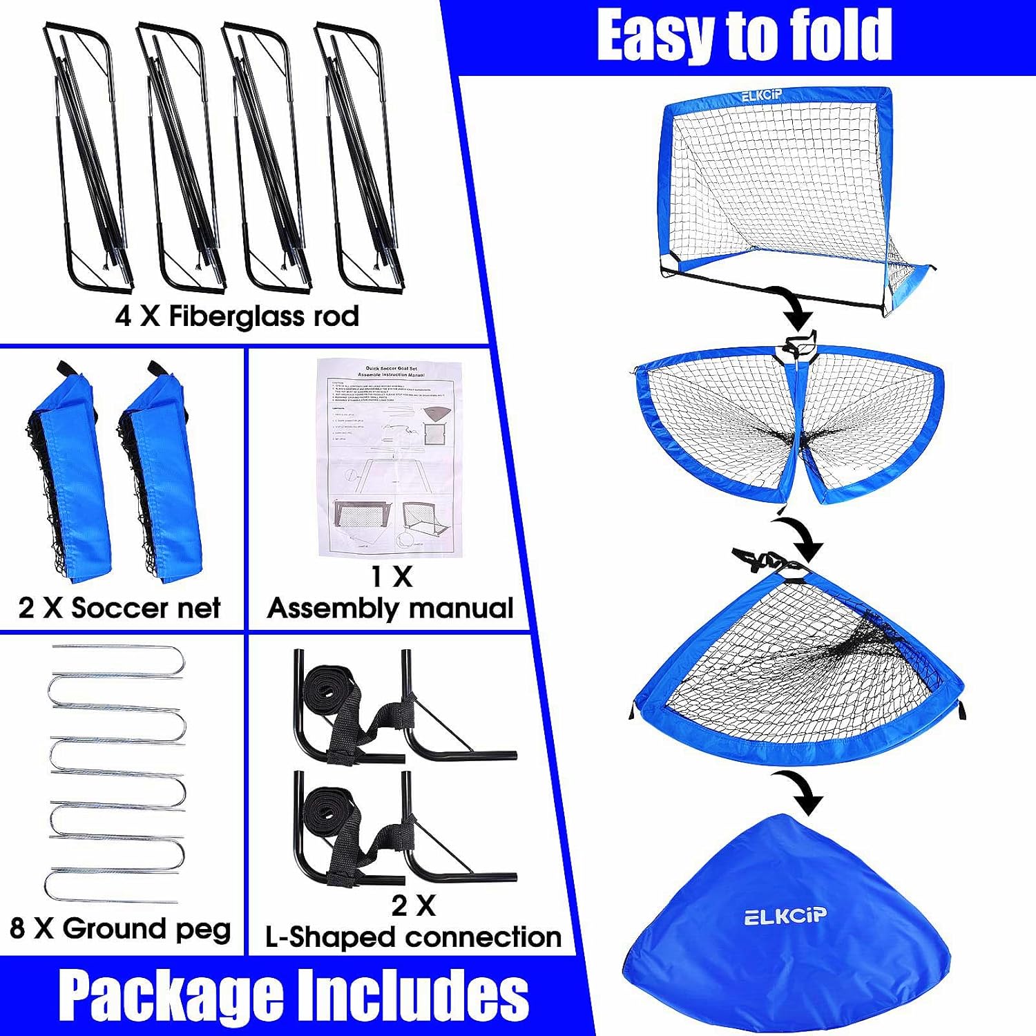 Kids Soccer Goals for Backyard Set of 2, 6X4 /4X3 Ft Portable Soccer Nets