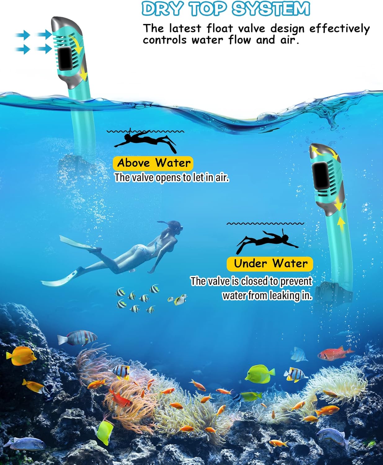 Dry Snorkel Set, Panoramic Wide View, Anti-Fog Scuba Diving Mask
