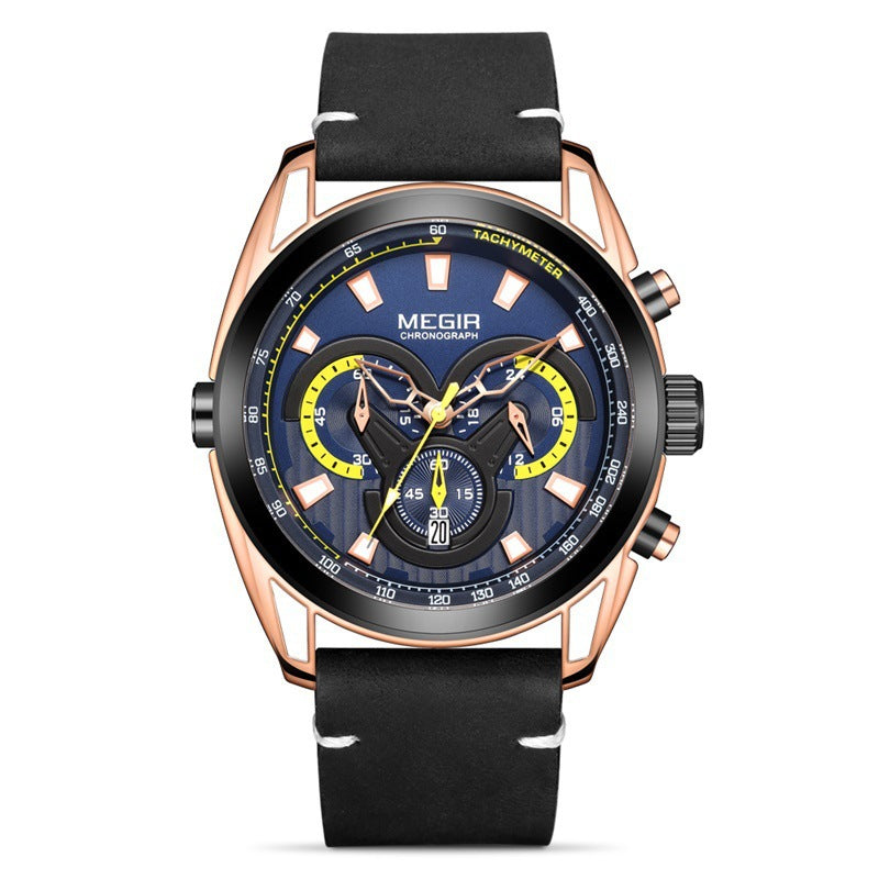 Watch Men's Trendy Blue Chronograph Watch Sports Quartz Watch