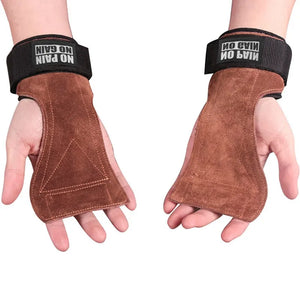 Cowhide Gym Gloves Weight Lifting Grips Deadlift Power Pads