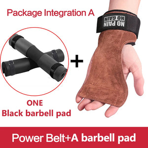 Cowhide Gym Gloves Weight Lifting Grips Deadlift Power Pads