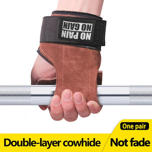 Cowhide Gym Gloves Weight Lifting Grips Deadlift Power Pads