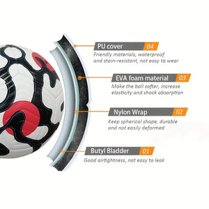 Size 5 Professional Soccer Ball, Wear-Resistant PU, Indoor/Outdoor
